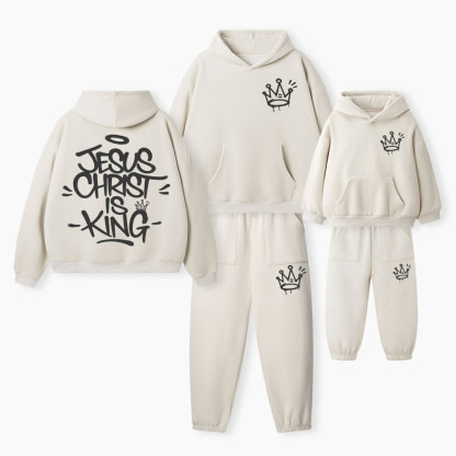 Jesus Christ Is King Christian Premium Matching Fleece Hoodie Set