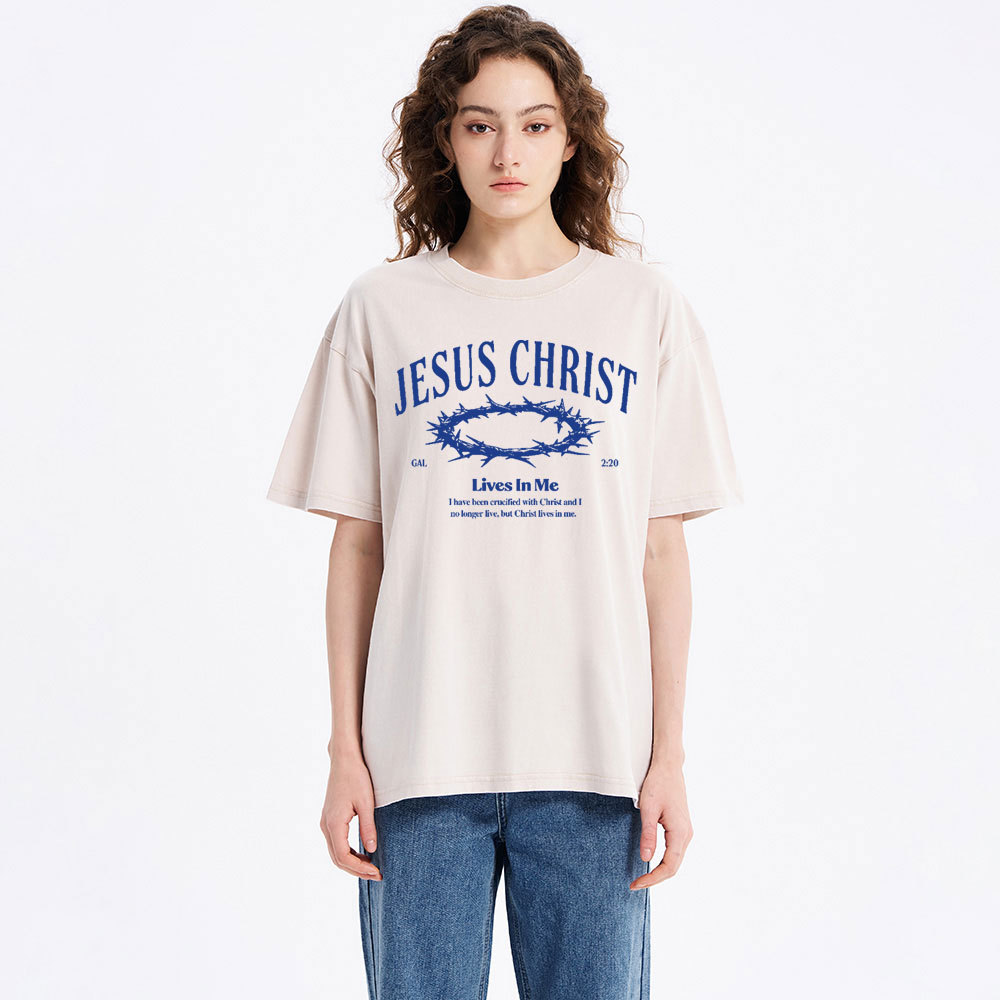 Jesus Christ Lives In Me Christian Washed T-Shirt