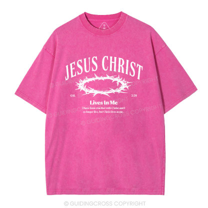 Jesus Christ Lives In Me Christian Washed T-Shirt