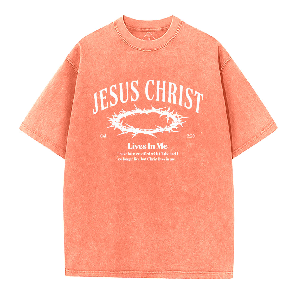 Jesus Christ Lives In Me Christian Washed T-Shirt
