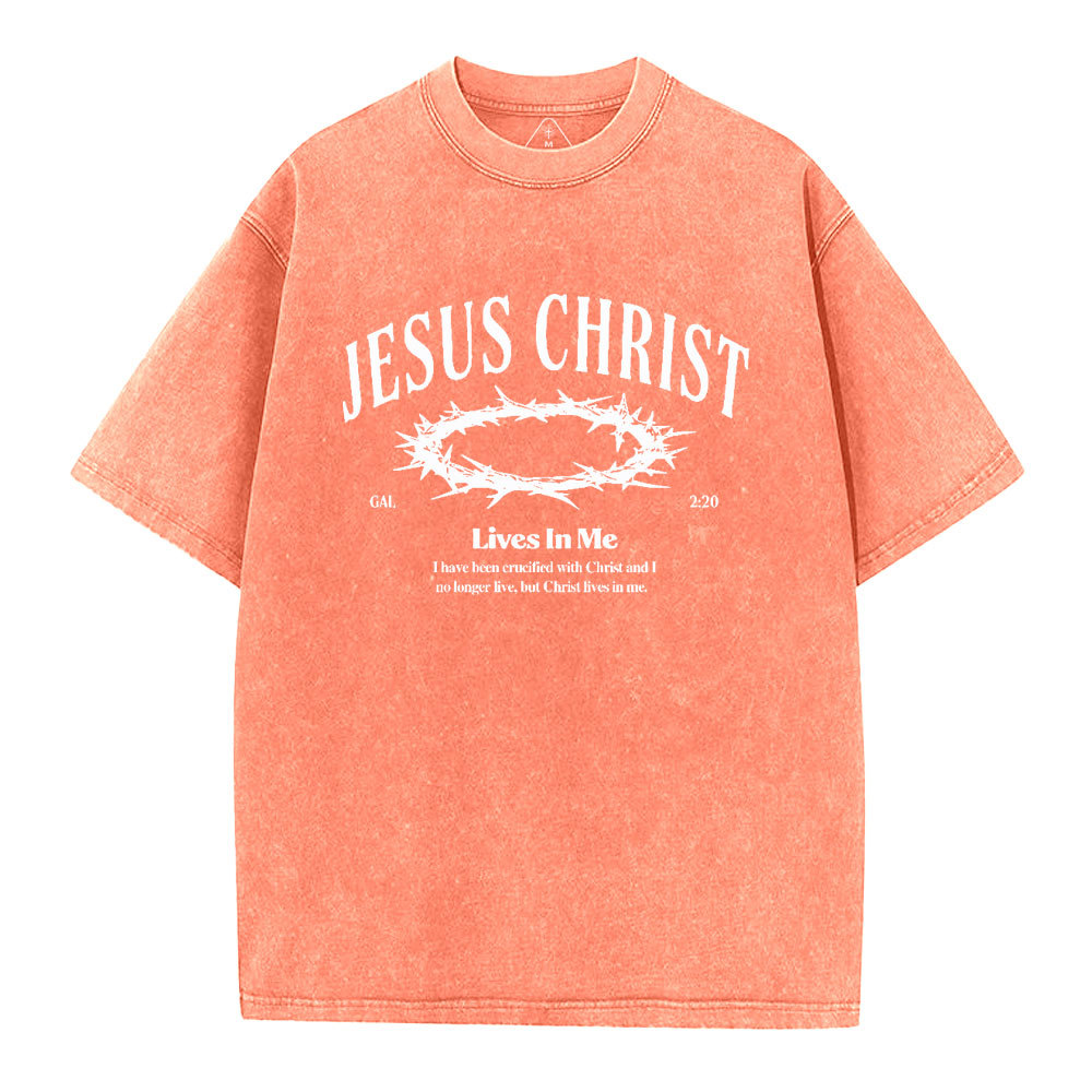 Jesus Christ Lives In Me Christian Washed T-Shirt