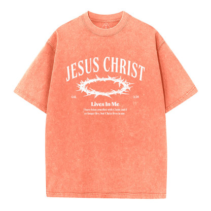 Jesus Christ Lives In Me Christian Washed T-Shirt