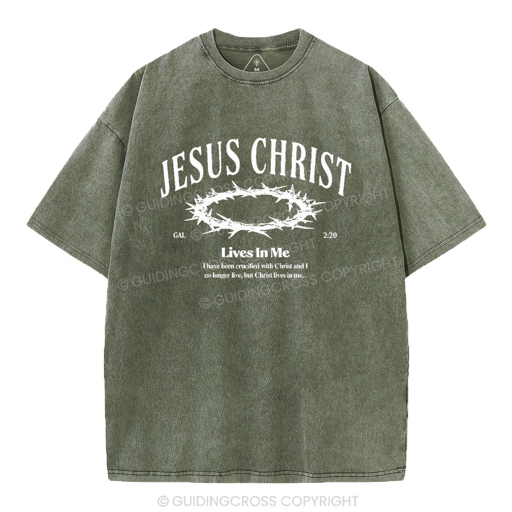 Jesus Christ Lives In Me Christian Washed T-Shirt