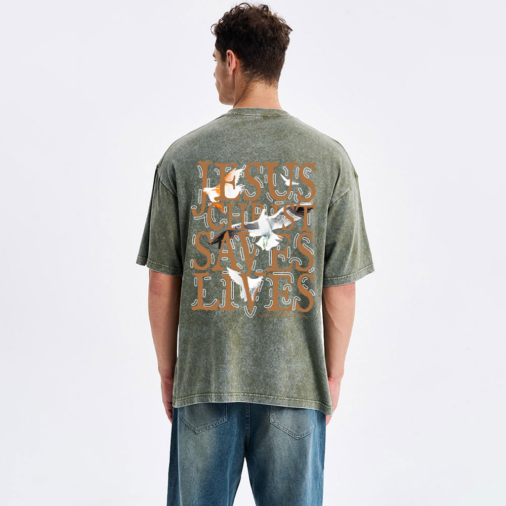 Jesus Christ Loves Lives Christian Washed T-Shirt