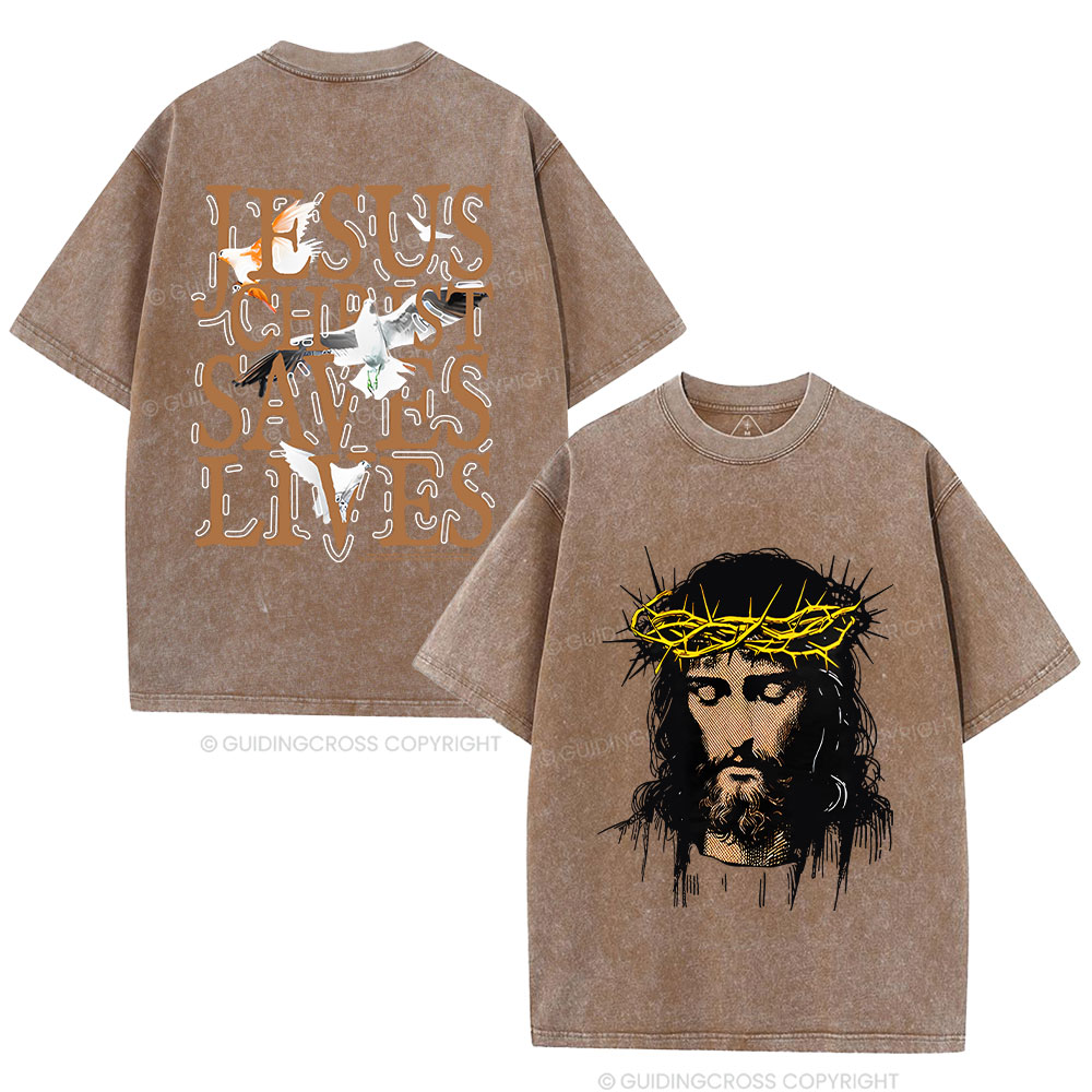 Jesus Christ Loves Lives Christian Washed T-Shirt