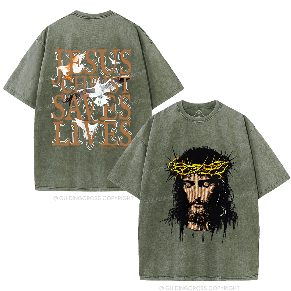 Jesus Christ Loves Lives Christian Washed T-Shirt