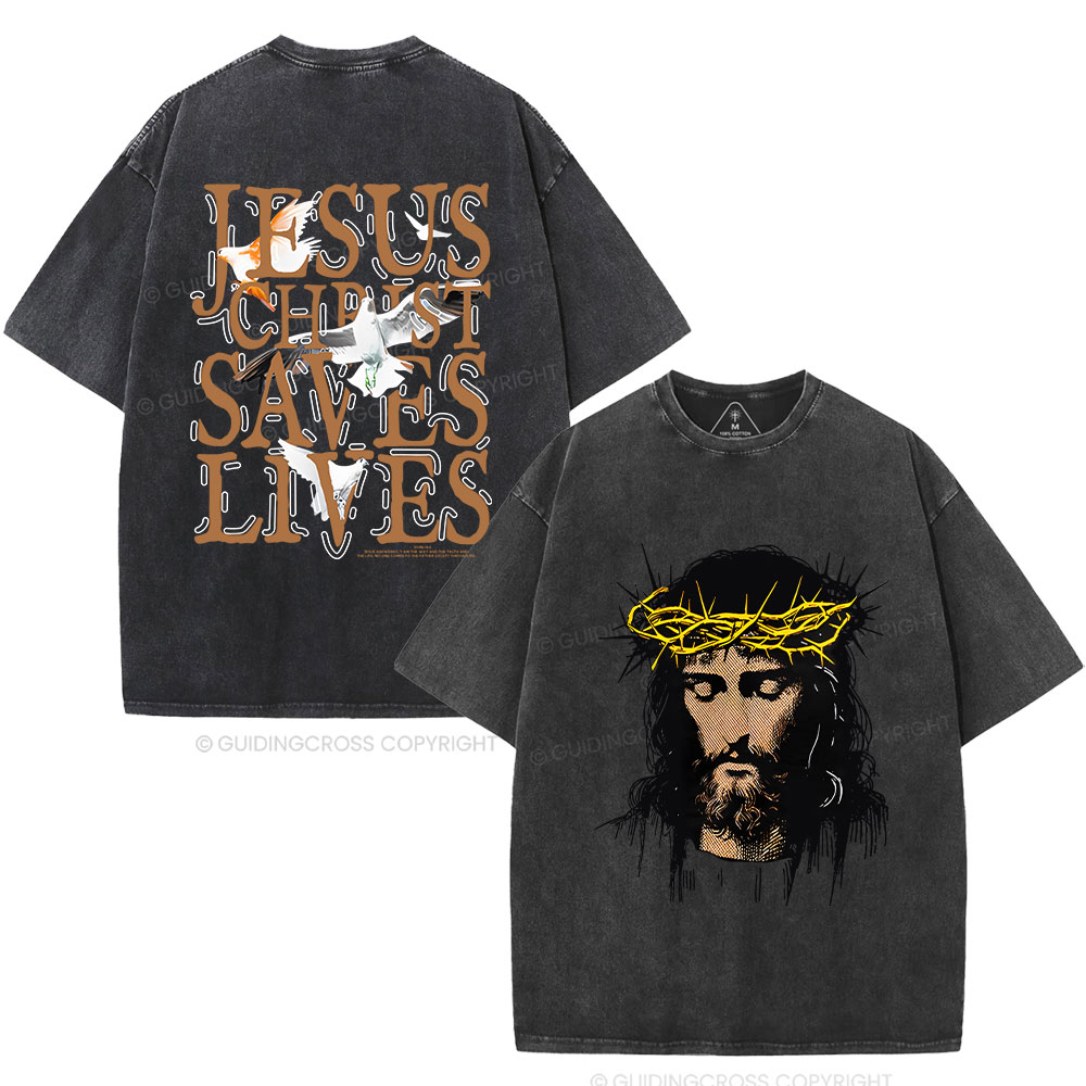Jesus Christ Loves Lives Christian Washed T-Shirt