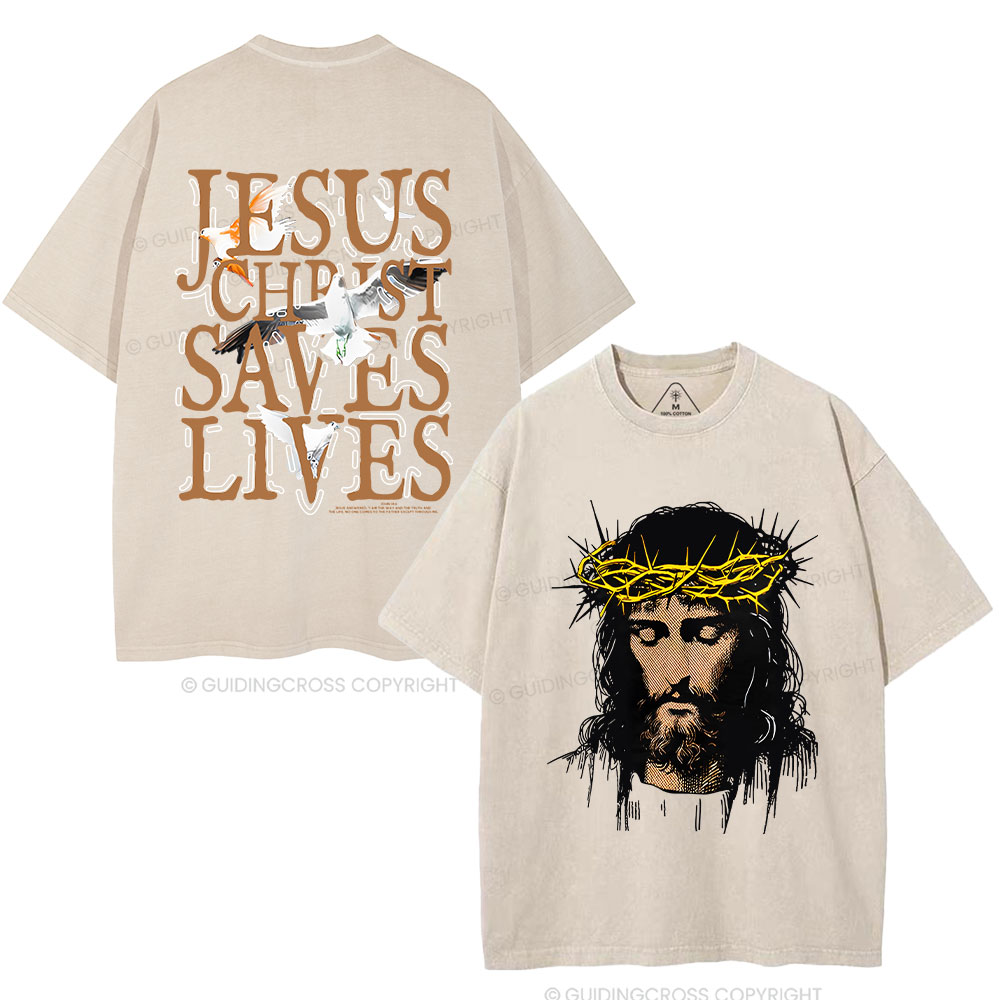 Jesus Christ Loves Lives Christian Washed T-Shirt