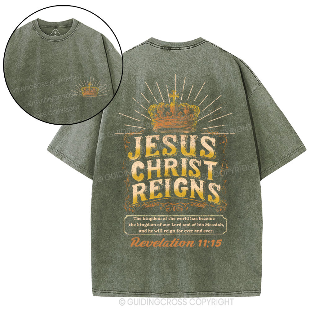 Jesus Christ Reigns Christian Washed T-Shirt
