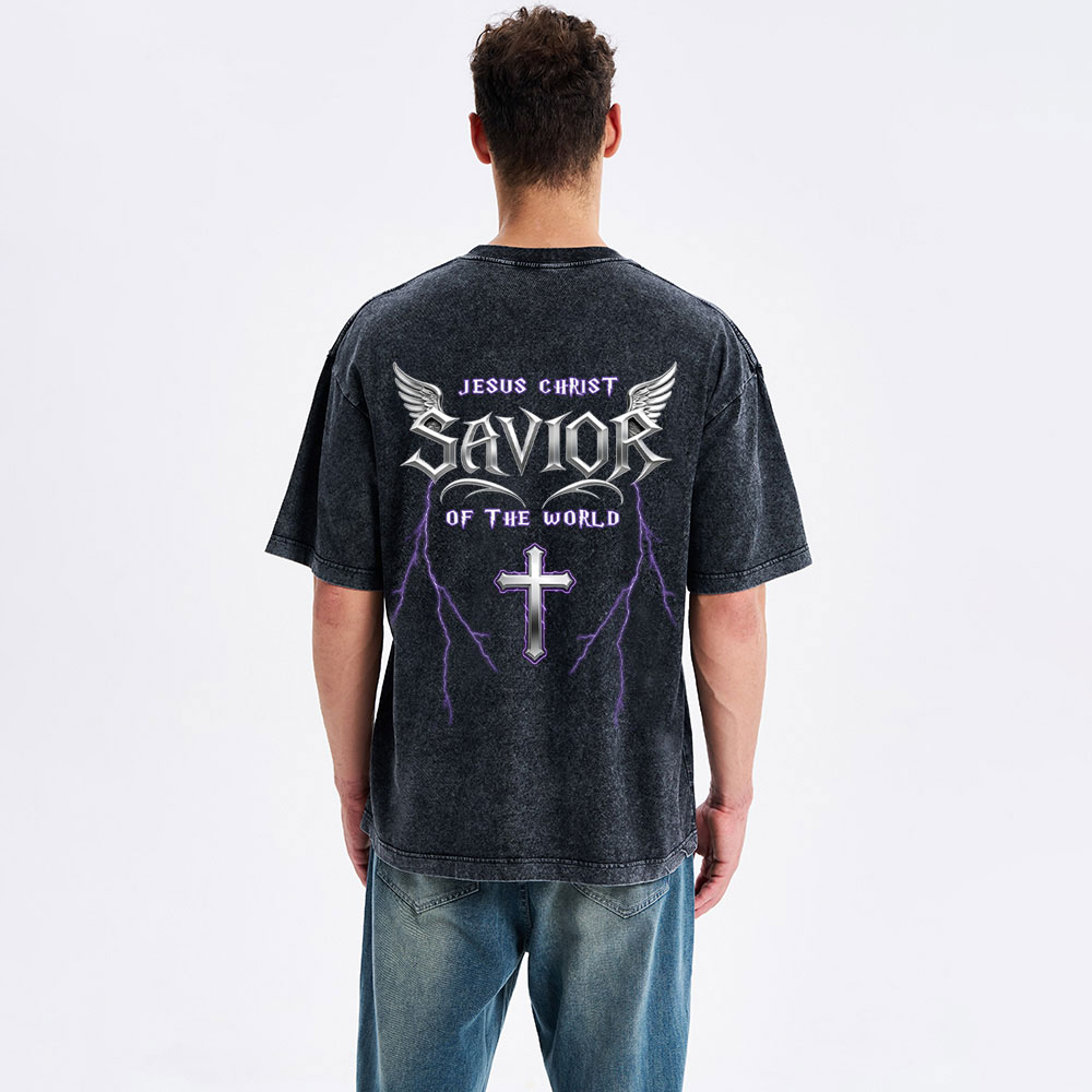 Jesus Christ Savior Of The World Christian Washed T-Shirt