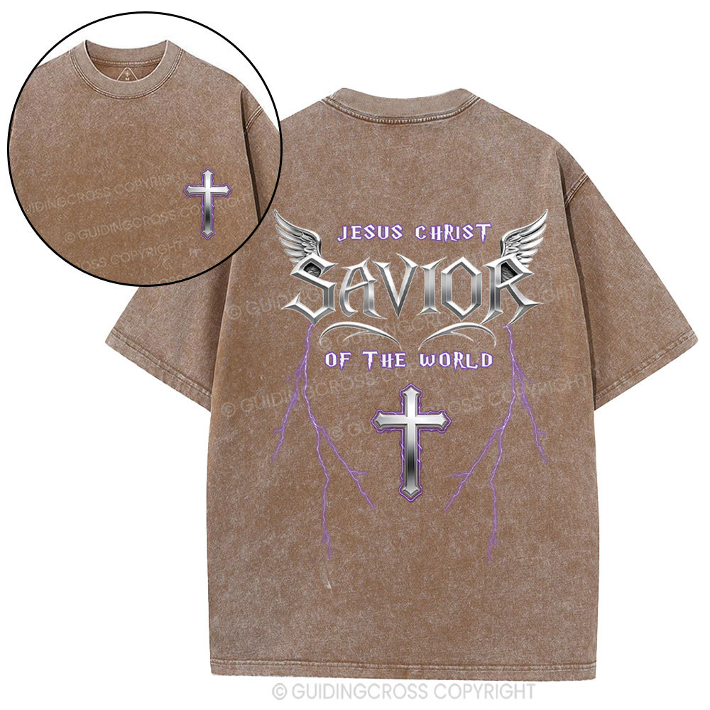 Jesus Christ Savior Of The World Christian Washed T-Shirt