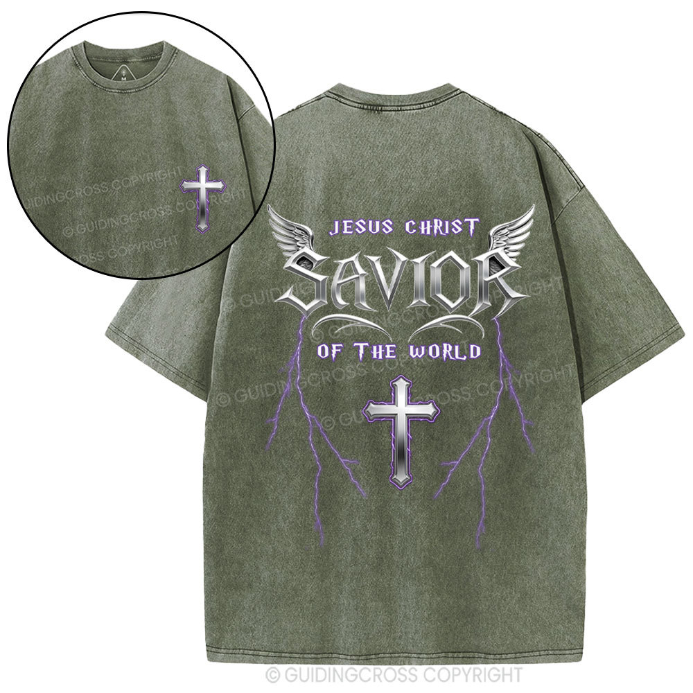 Jesus Christ Savior Of The World Christian Washed T-Shirt
