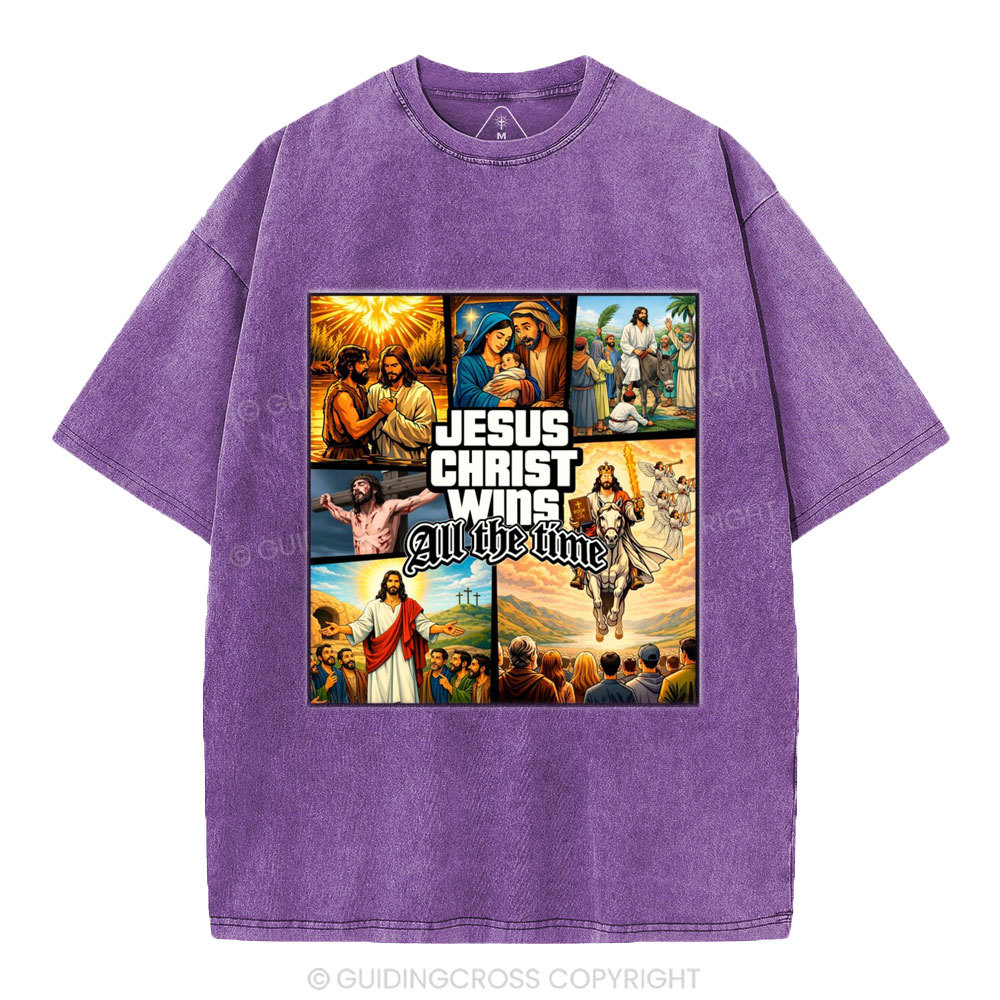 Jesus Christ Wins All The Time Christian Washed T-Shirt