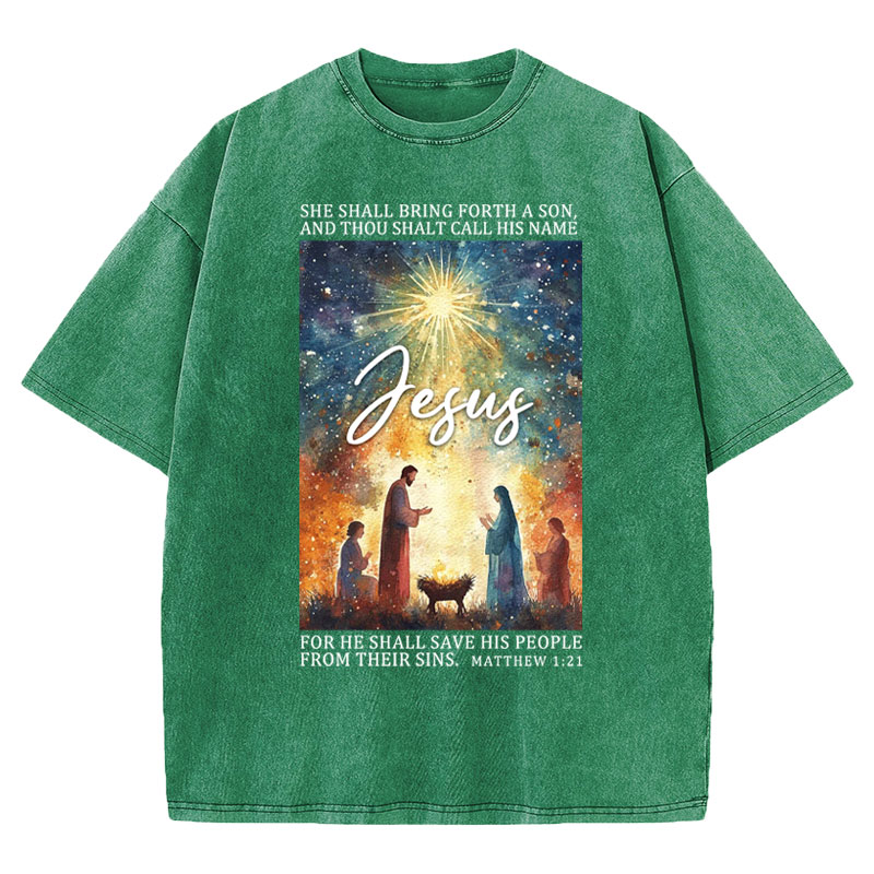 Jesus Christmas Nativity Christian Washed T-Shirt