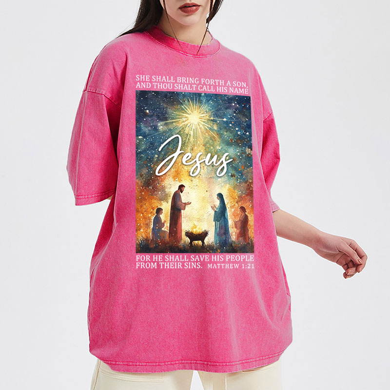 Jesus Christmas Nativity Christian Washed T-Shirt
