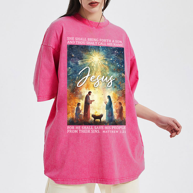 Jesus Christmas Nativity Christian Washed T-Shirt