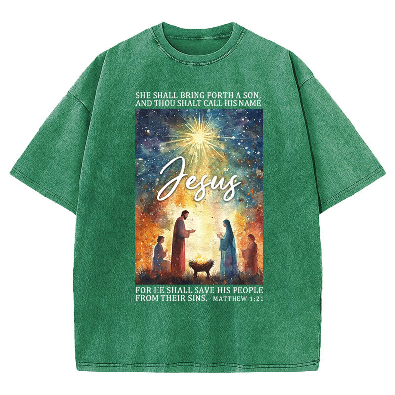 Jesus Christmas Nativity Christian Washed T-Shirt