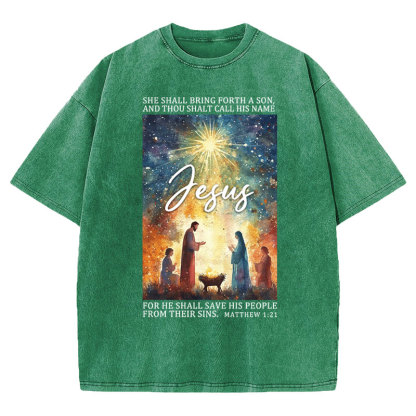 Jesus Christmas Nativity Christian Washed T-Shirt