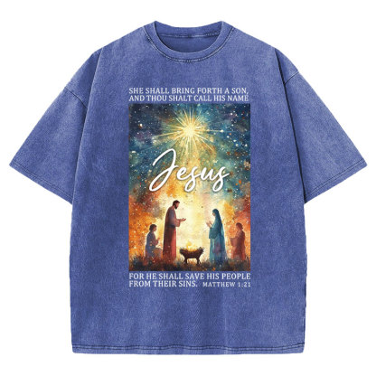 Jesus Christmas Nativity Christian Washed T-Shirt