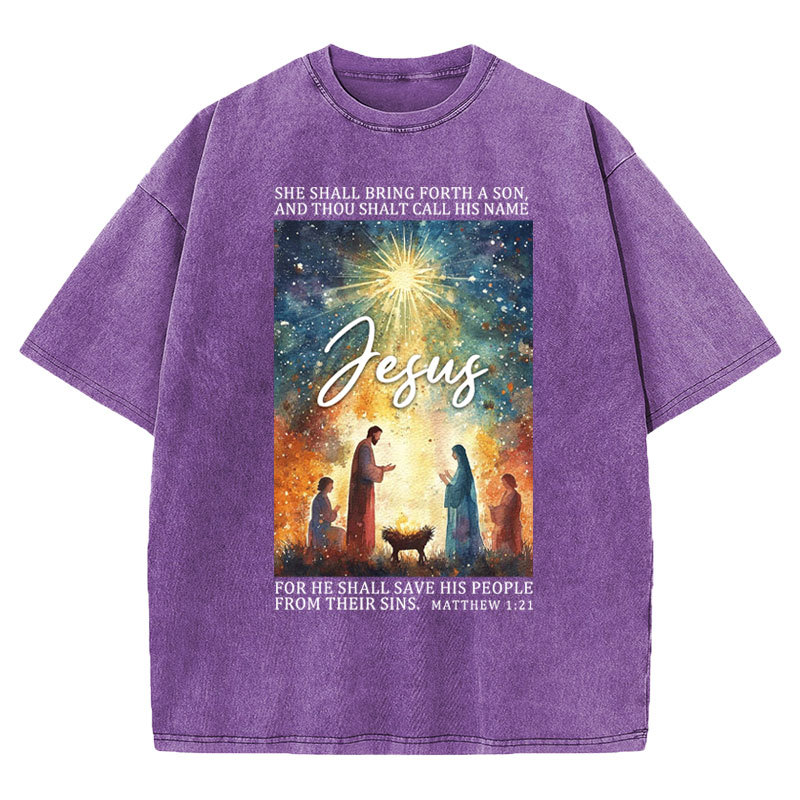 Jesus Christmas Nativity Christian Washed T-Shirt
