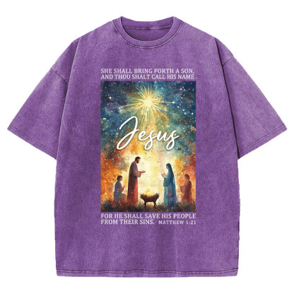 Jesus Christmas Nativity Christian Washed T-Shirt