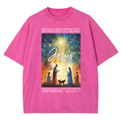 Jesus Christmas Nativity Christian Washed T-Shirt