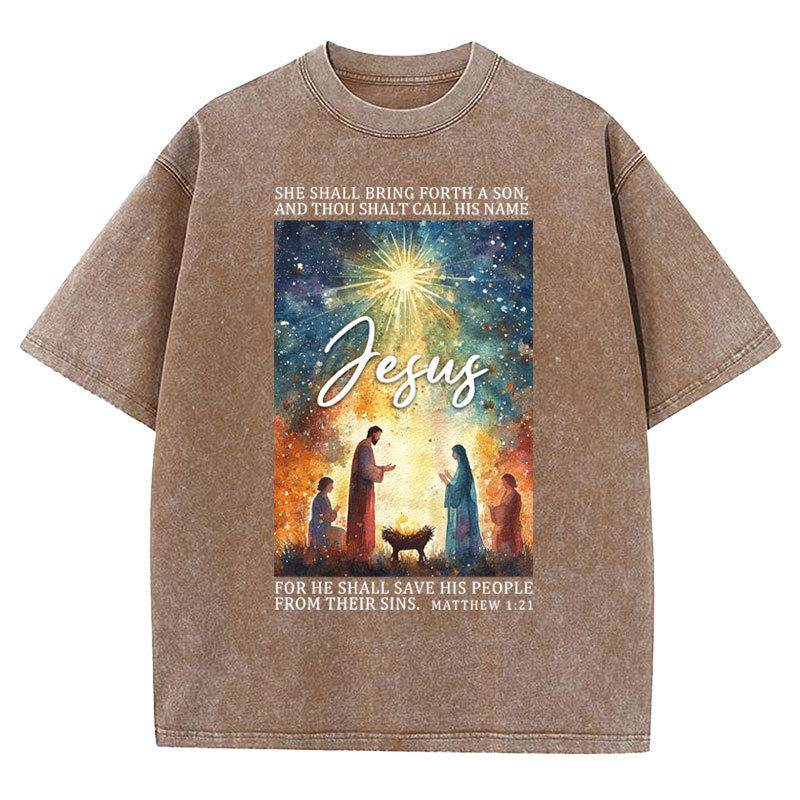 Jesus Christmas Nativity Christian Washed T-Shirt