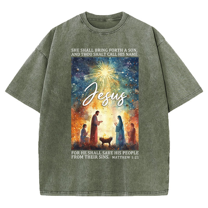 Jesus Christmas Nativity Christian Washed T-Shirt