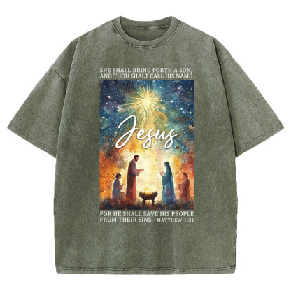 Jesus Christmas Nativity Christian Washed T-Shirt