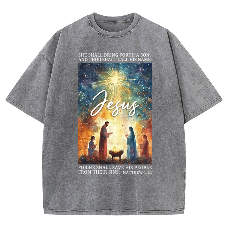 Jesus Christmas Nativity Christian Washed T-Shirt