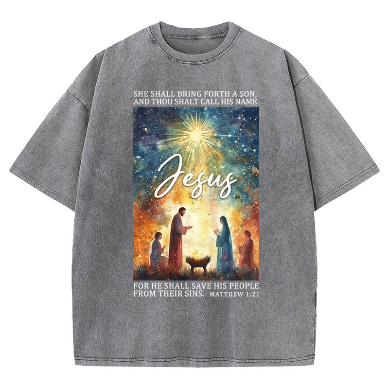 Jesus Christmas Nativity Christian Washed T-Shirt