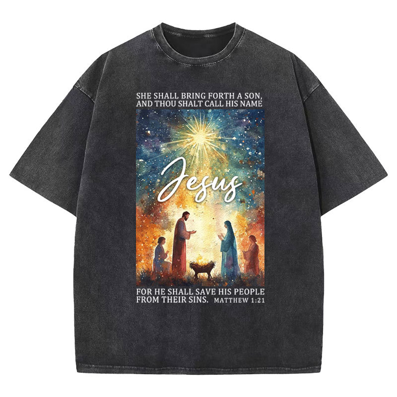 Jesus Christmas Nativity Christian Washed T-Shirt