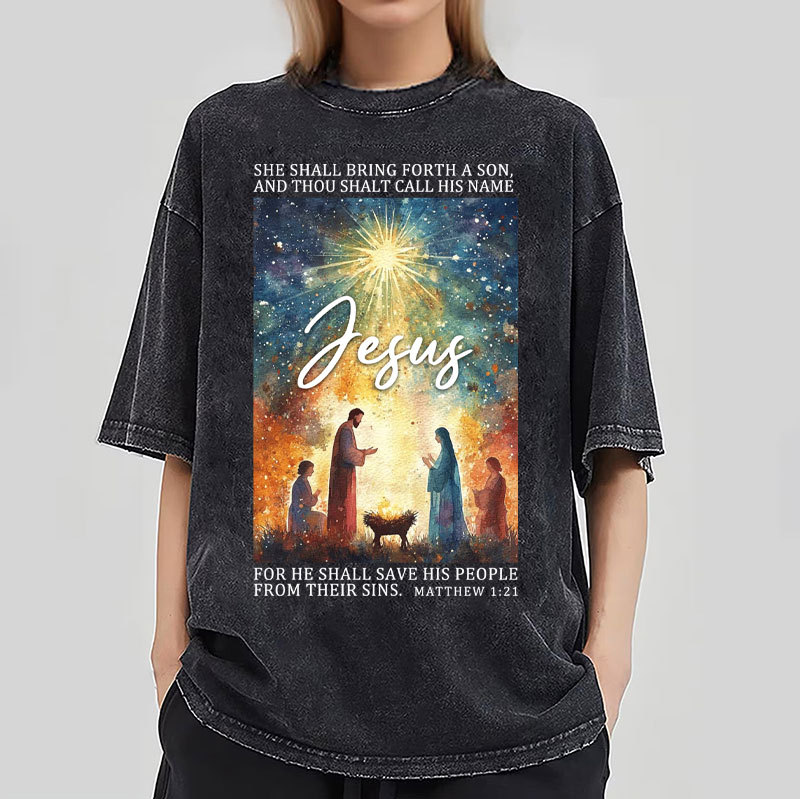 Jesus Christmas Nativity Christian Washed T-Shirt