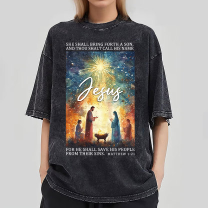 Jesus Christmas Nativity Christian Washed T-Shirt