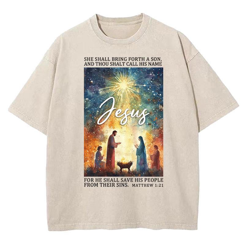 Jesus Christmas Nativity Christian Washed T-Shirt