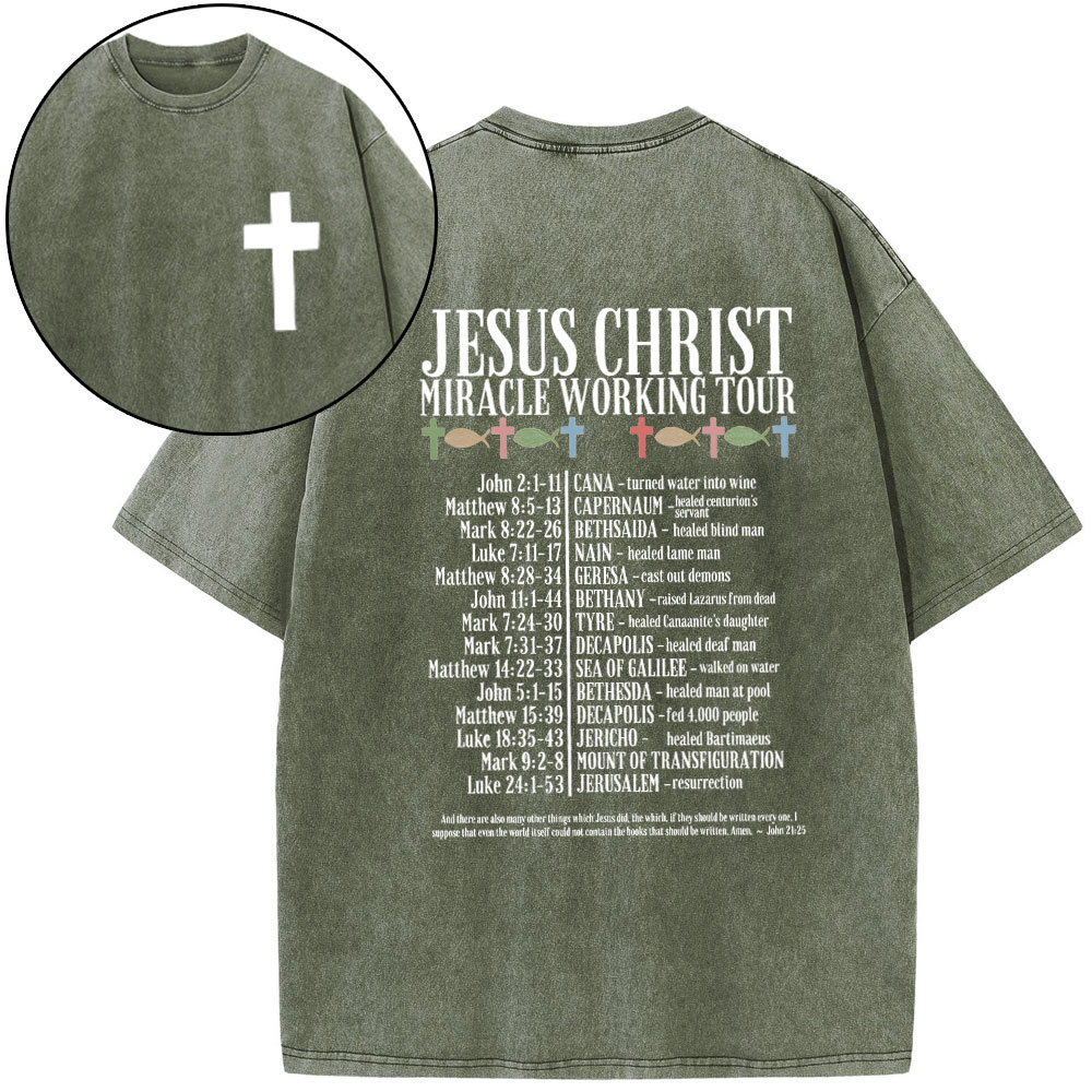 Jesus Chrsit Miracle Worship Tour Christian Washed T-Shirt