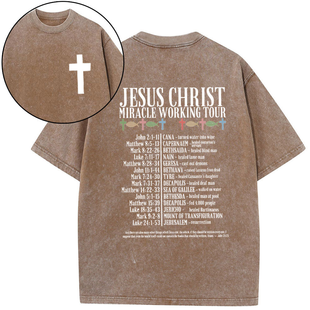 Jesus Chrsit Miracle Worship Tour Christian Washed T-Shirt