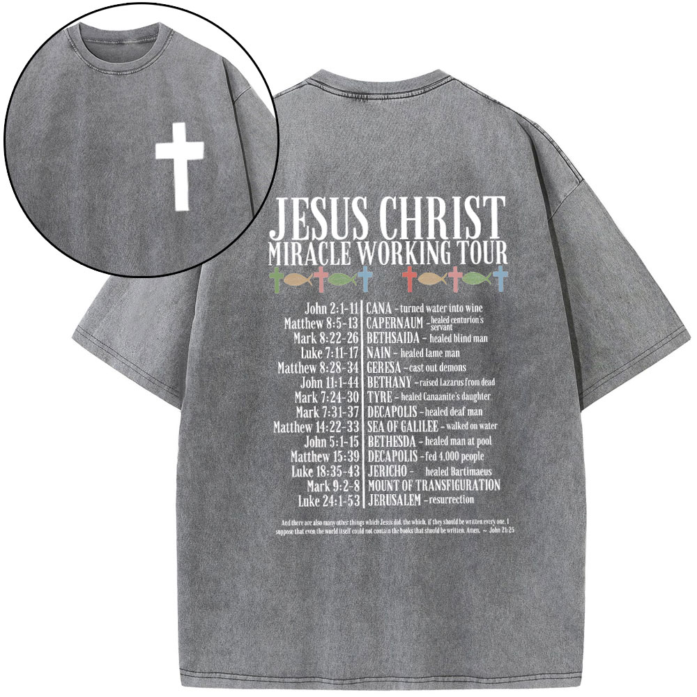 Jesus Chrsit Miracle Worship Tour Christian Washed T-Shirt