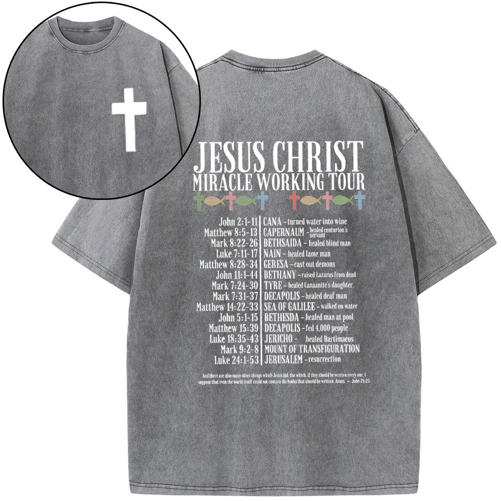 Jesus Chrsit Miracle Worship Tour Christian Washed T-Shirt