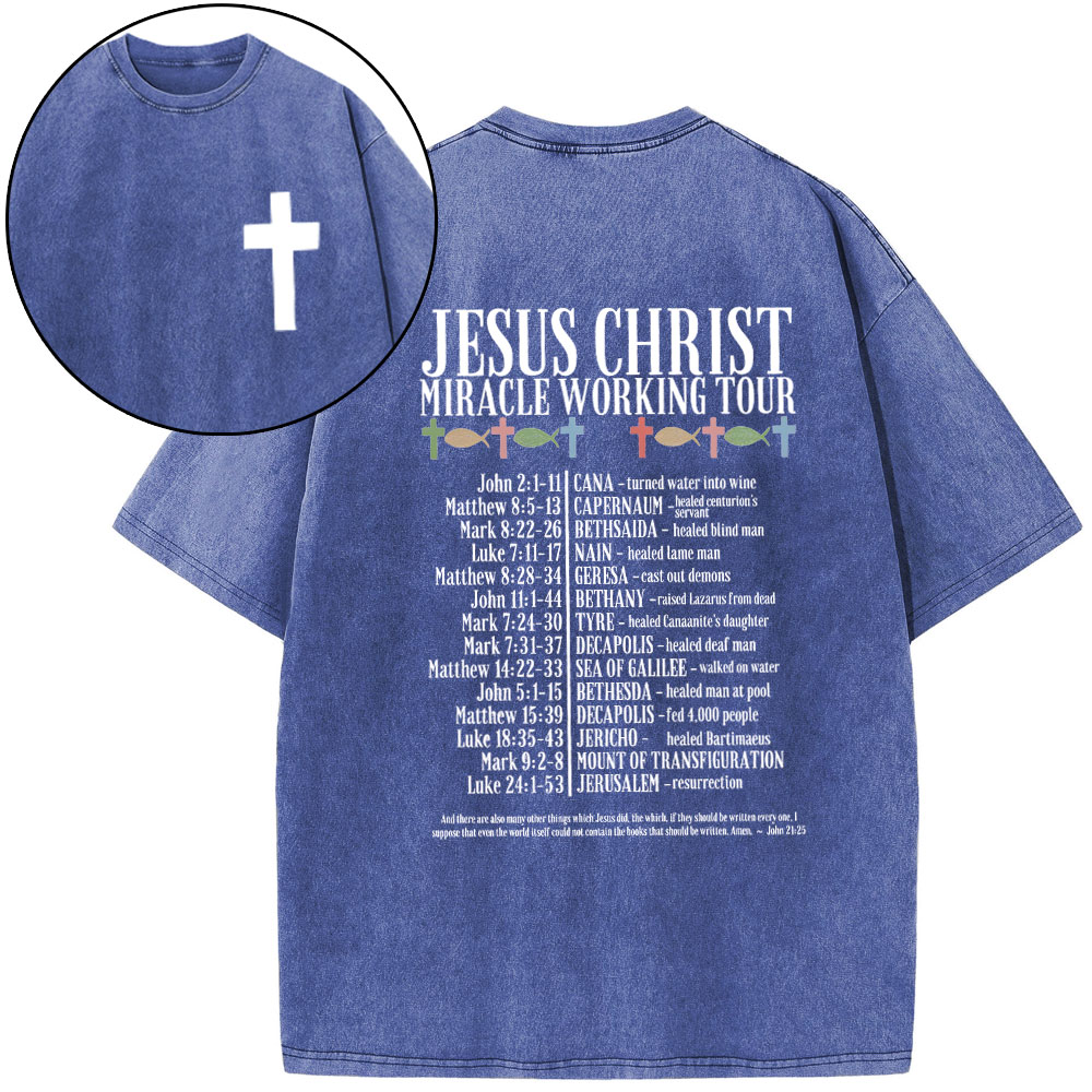 Jesus Chrsit Miracle Worship Tour Christian Washed T-Shirt