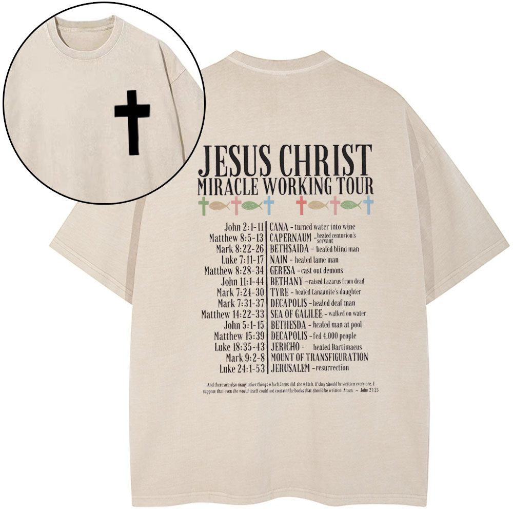 Jesus Chrsit Miracle Worship Tour Christian Washed T-Shirt