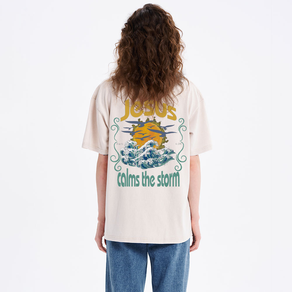 Jesus Clams The Storm Christian Washed T-Shirt