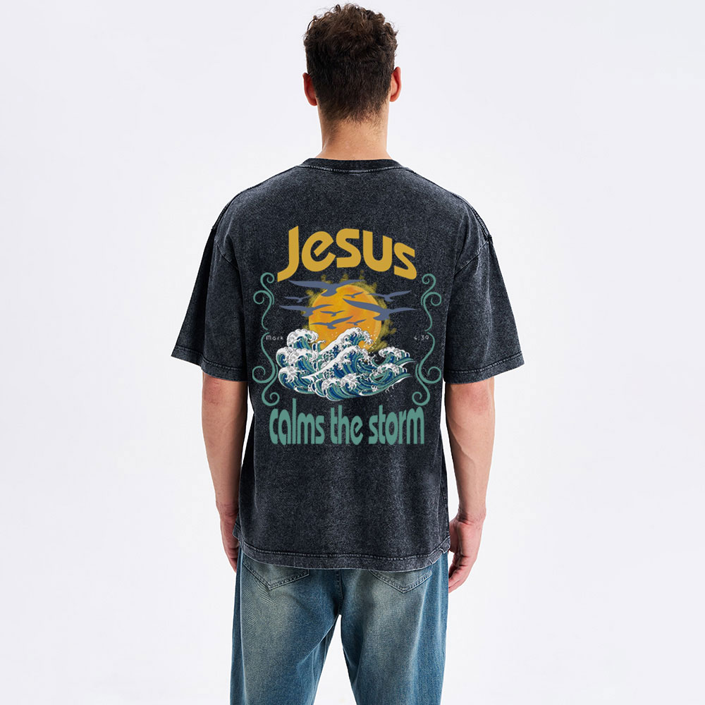 Jesus Clams The Storm Christian Washed T-Shirt