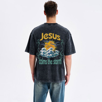 Jesus Clams The Storm Christian Washed T-Shirt