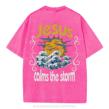 Jesus Clams The Storm Christian Washed T-Shirt