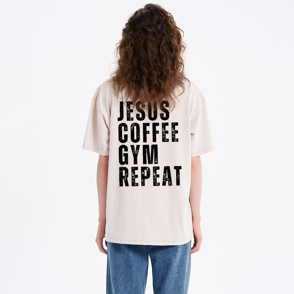 Jesus Coffee Gym Repeat Christian Washed T-Shirt
