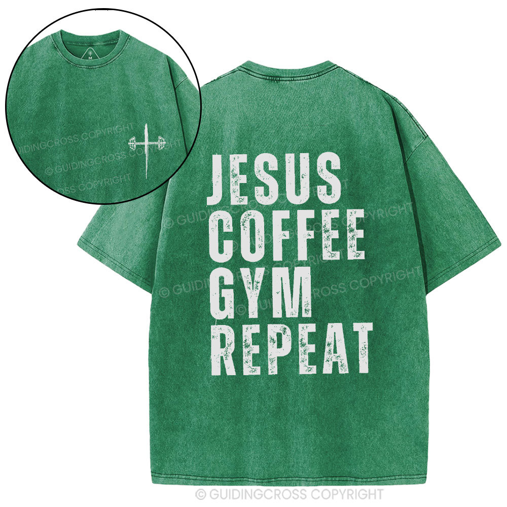 Jesus Coffee Gym Repeat Christian Washed T-Shirt