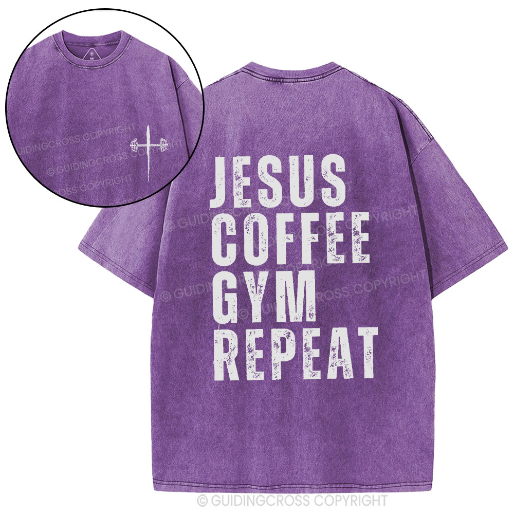 Jesus Coffee Gym Repeat Christian Washed T-Shirt