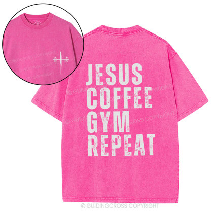 Jesus Coffee Gym Repeat Christian Washed T-Shirt