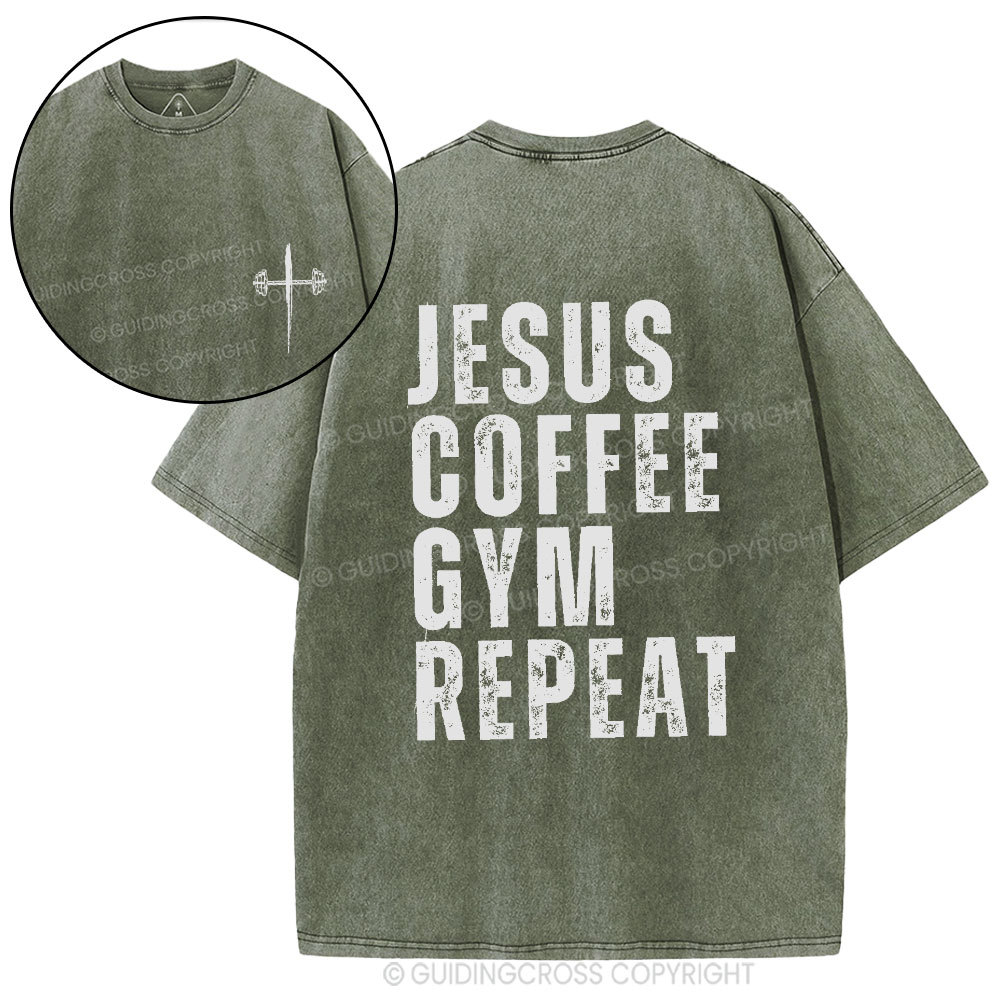 Jesus Coffee Gym Repeat Christian Washed T-Shirt